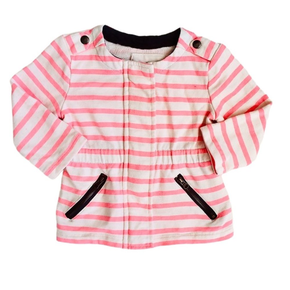 Cream and Coral Striped Zip Sweatshirt